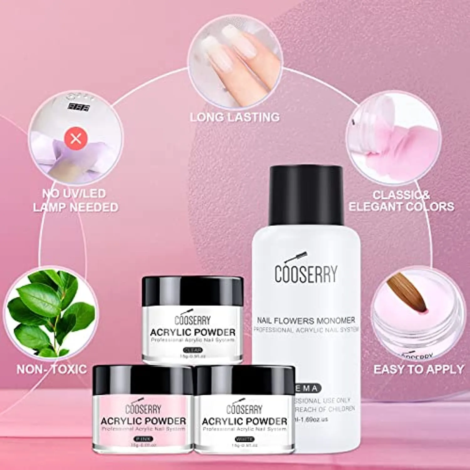 Cooserry Acrylic Nail Kit with Drill and UV Light - Acrylic Powder and Liquid Set with 2 in 1 Nail Glue, Long False Nail - Nails Kit Acrylic Set with 3 Colors Acrylic Powder for Art Nails Beginner