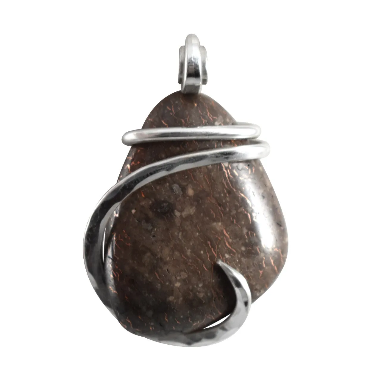 Copper in Matrix Handmade Stone Pendant Wrapped in Silver