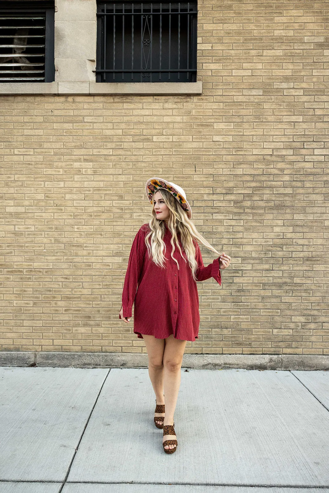 corinne button down in wine