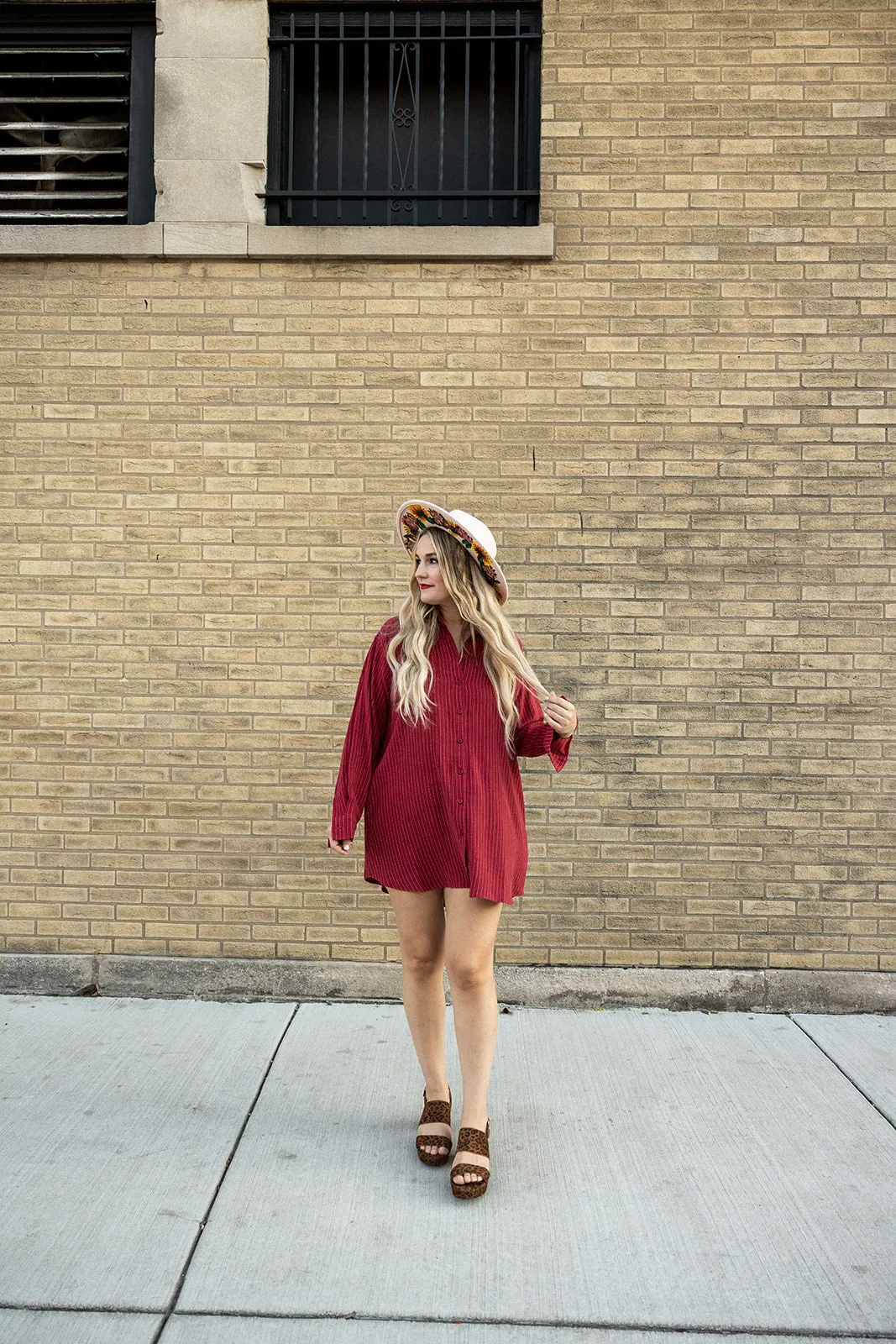 corinne button down in wine