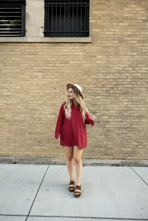 corinne button down in wine