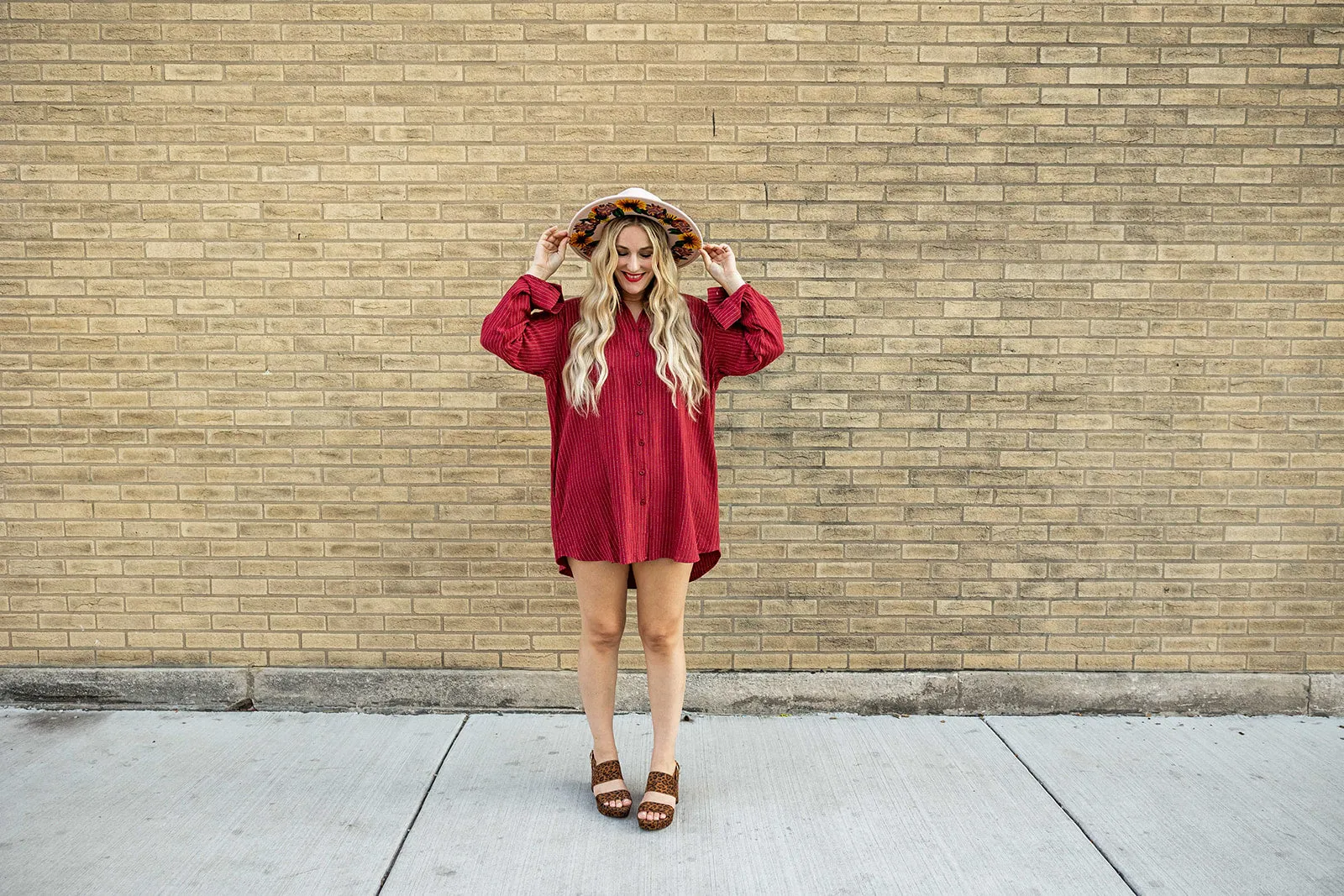 corinne button down in wine