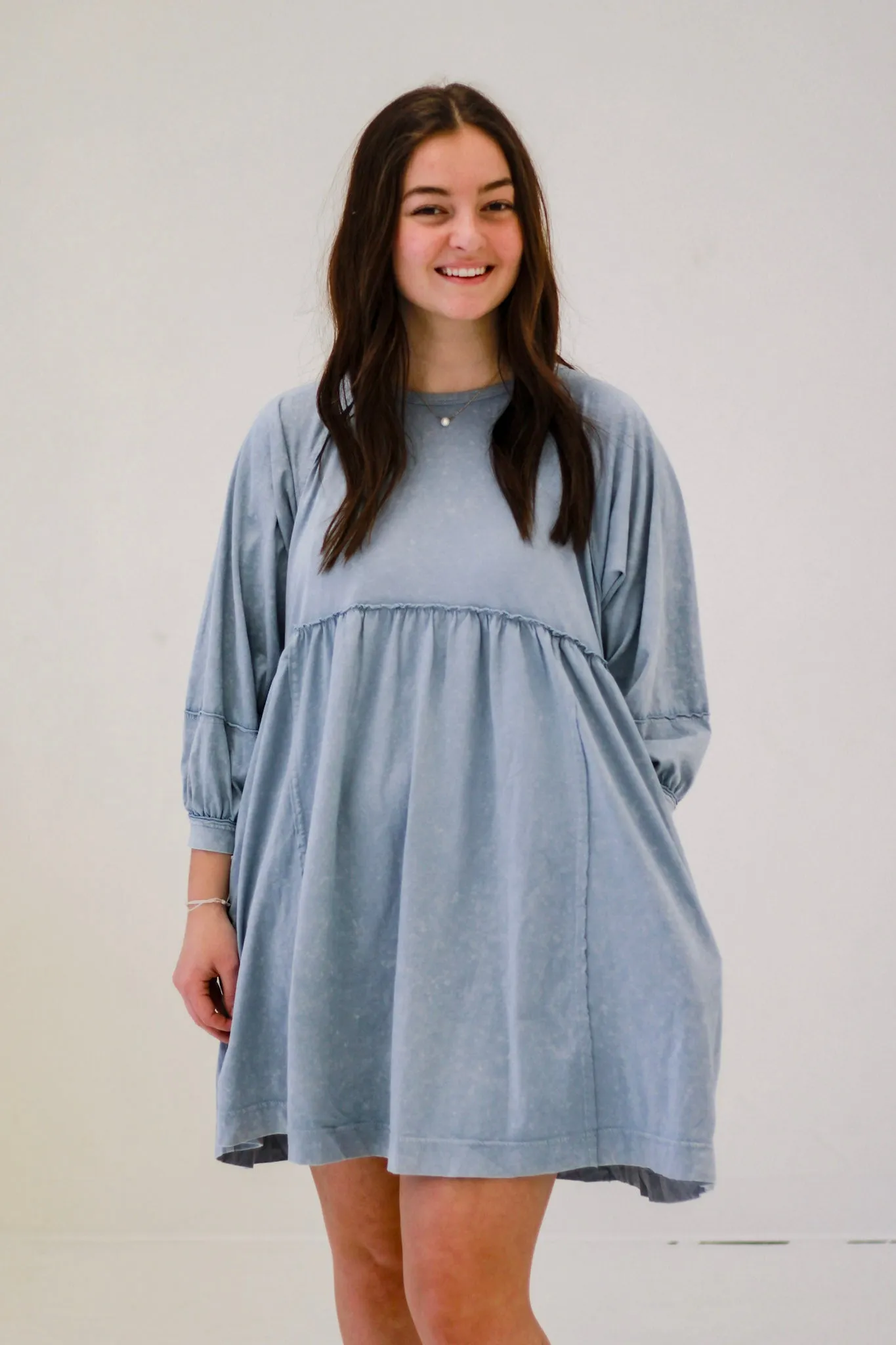 Counting on Spring Babydoll Dress in Dusty Blue