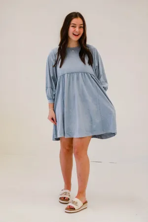 Counting on Spring Babydoll Dress in Dusty Blue