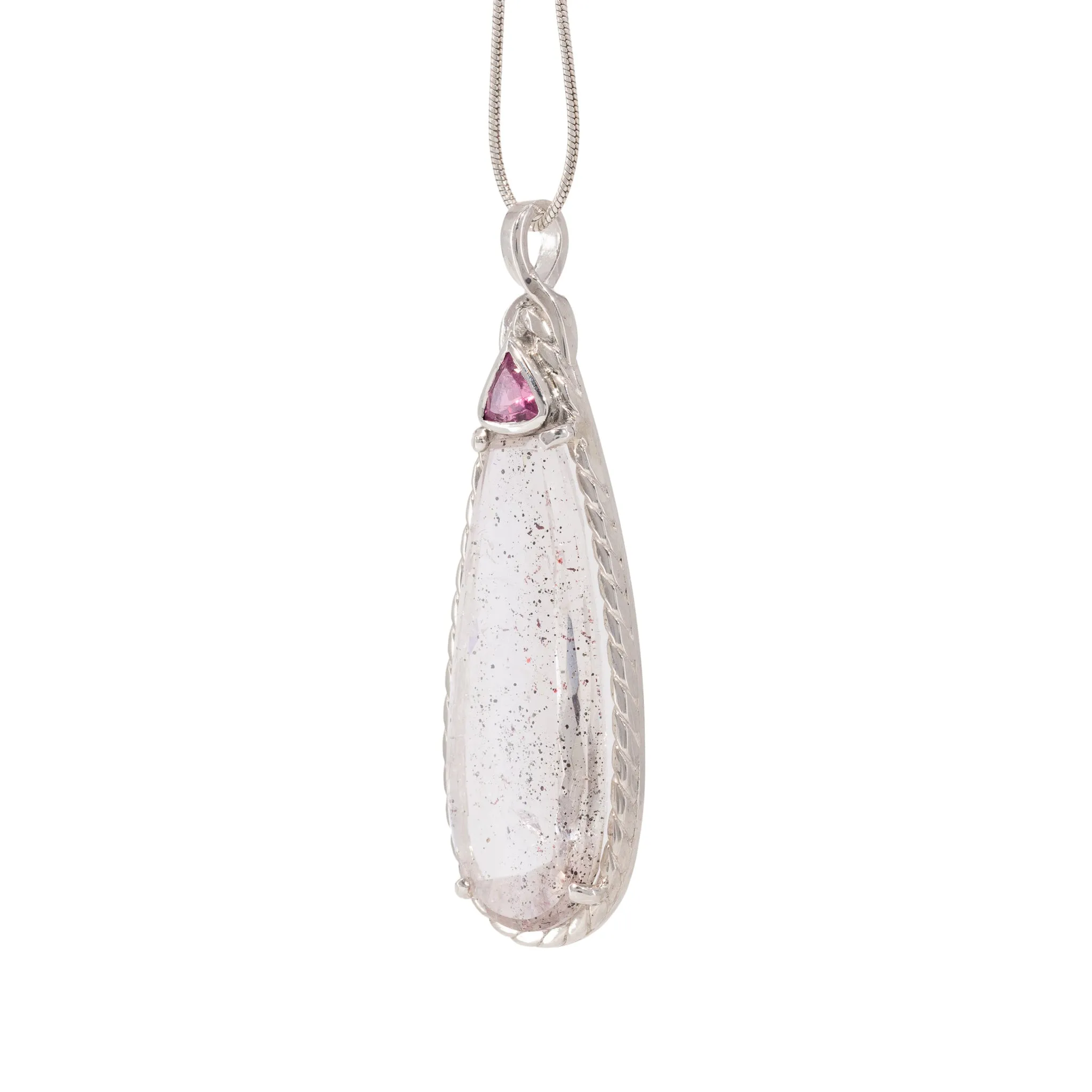 Covellite "Pink Fire" Quartz & Tourmaline Sterling Silver Handcrafted Gemstone Pendant