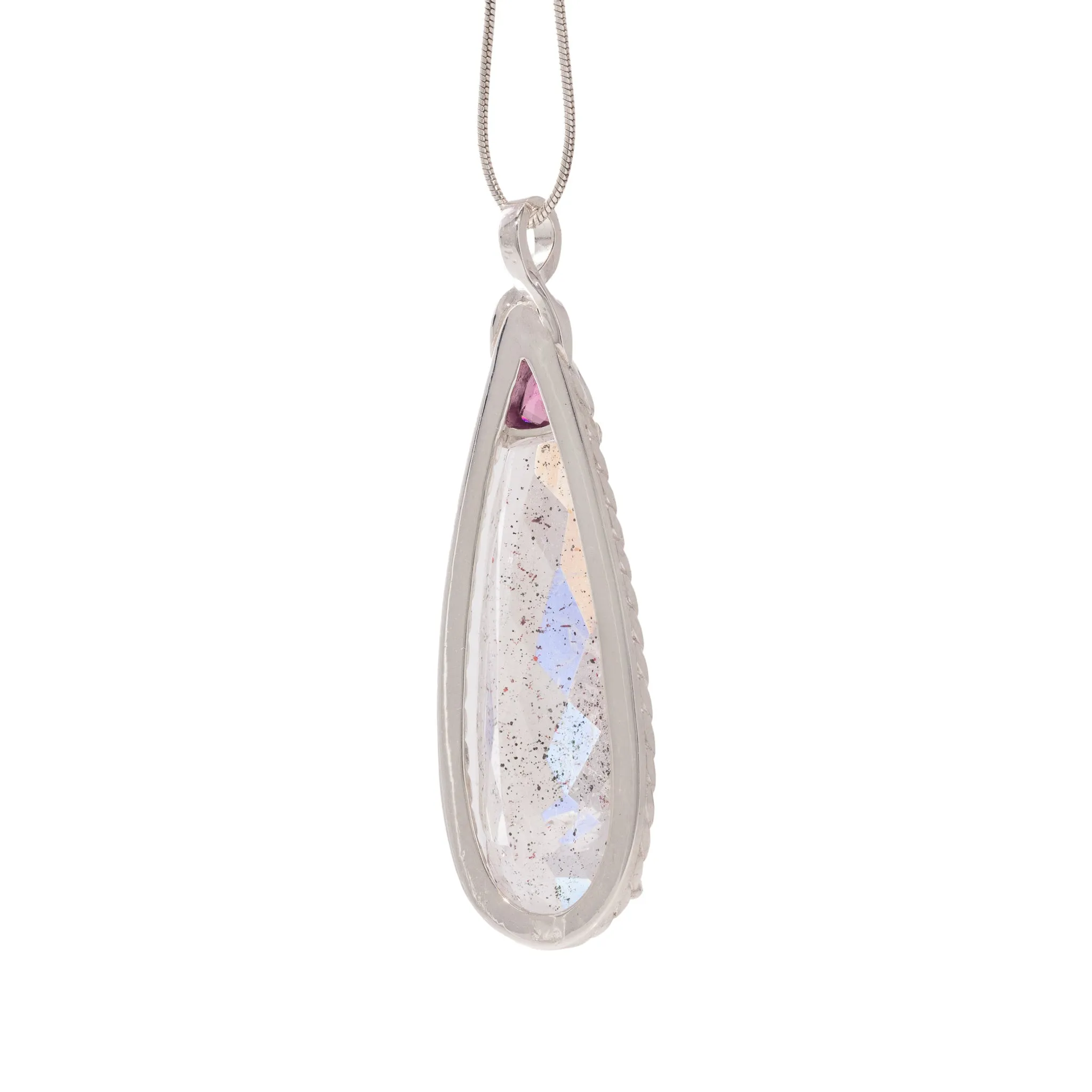 Covellite "Pink Fire" Quartz & Tourmaline Sterling Silver Handcrafted Gemstone Pendant
