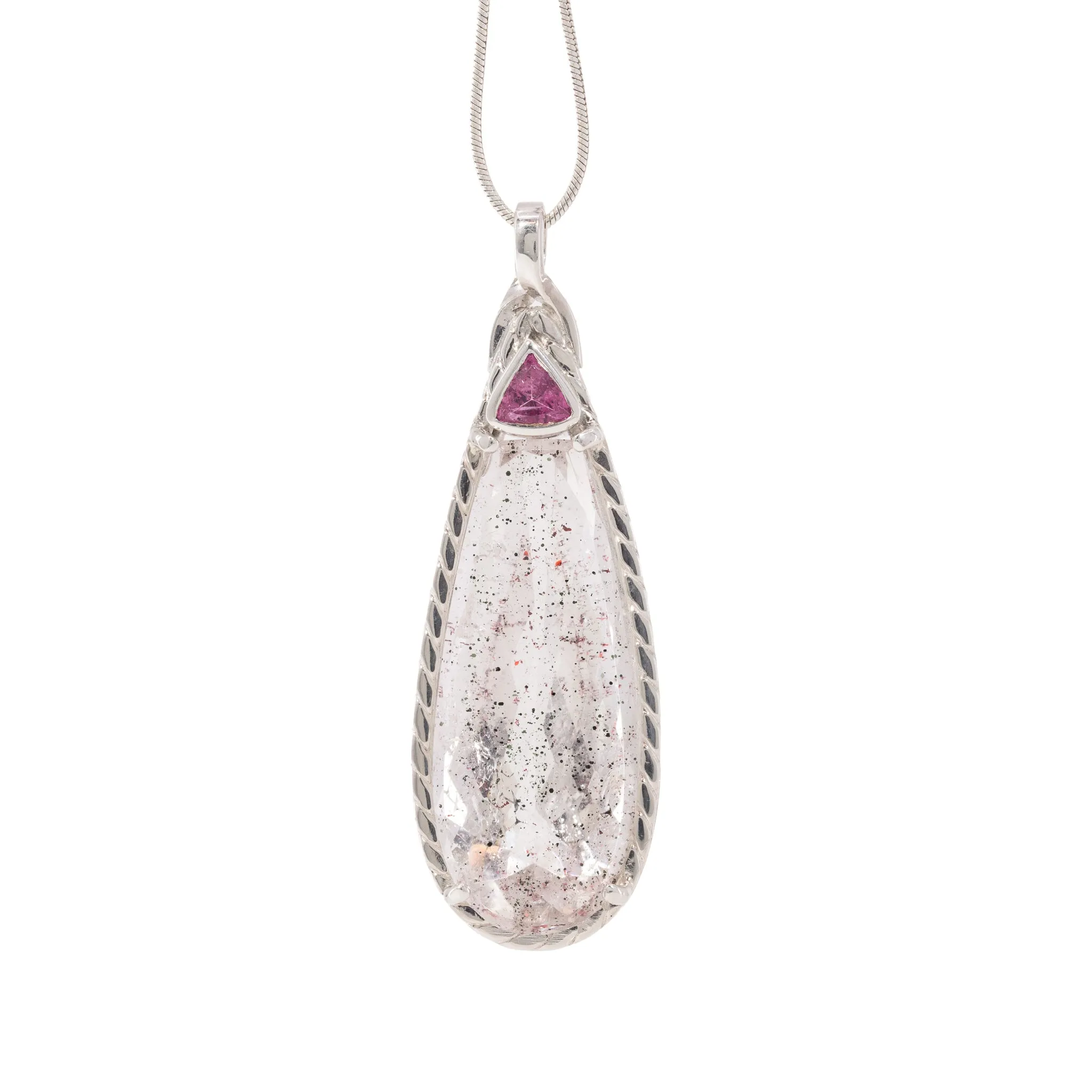 Covellite "Pink Fire" Quartz & Tourmaline Sterling Silver Handcrafted Gemstone Pendant