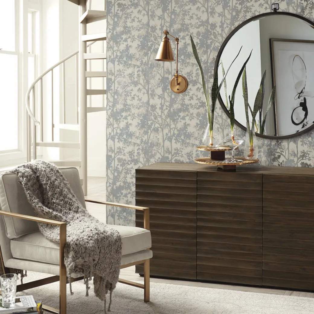 Cream & Silver Shimmering Foliage Wallpaper (57 SqFt)