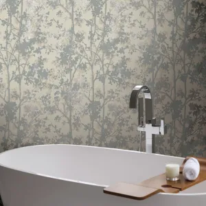 Cream & Silver Shimmering Foliage Wallpaper (57 SqFt)