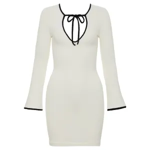 Cream (Black Binded) Terry Rib Sophia Dress