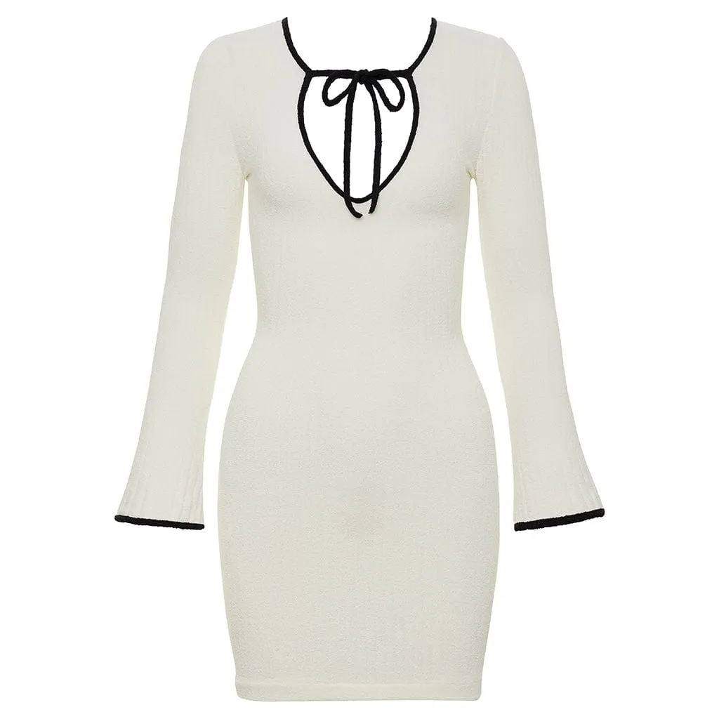 Cream (Black Binded) Terry Rib Sophia Dress
