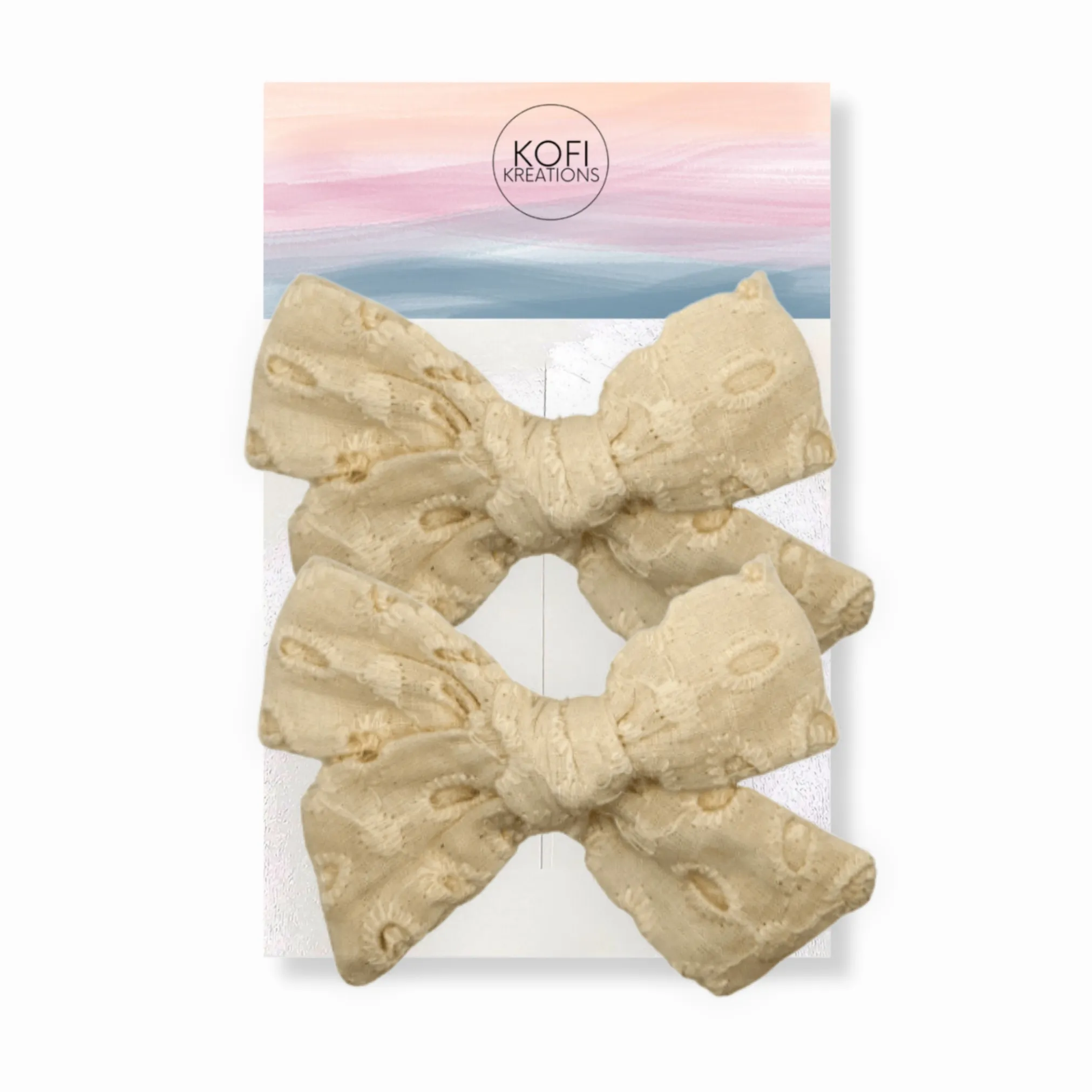 Cream Pigtail Hair Bows