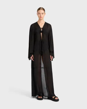 Cremona Tie-Front Maxi Coverup - Black
