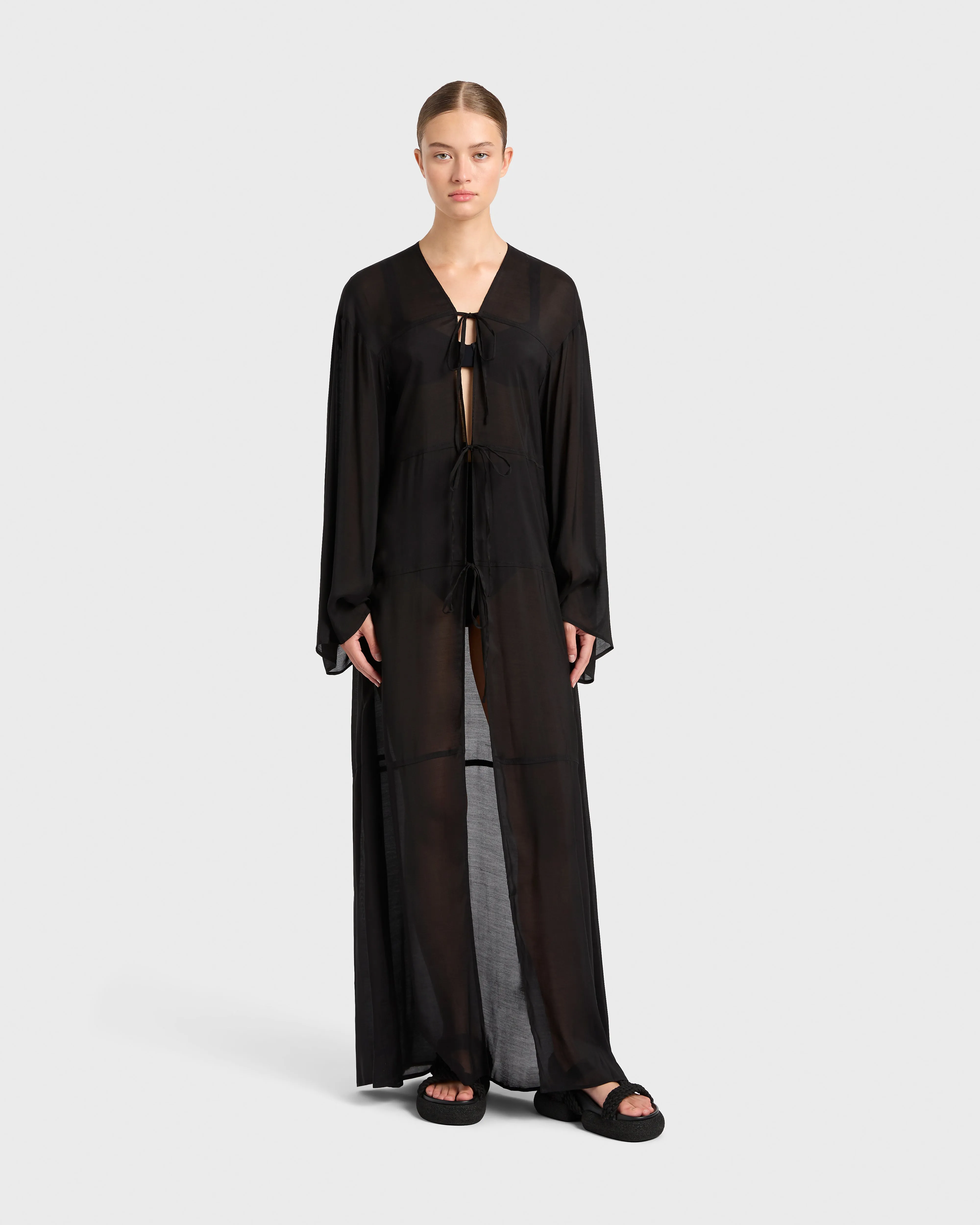 Cremona Tie-Front Maxi Coverup - Black