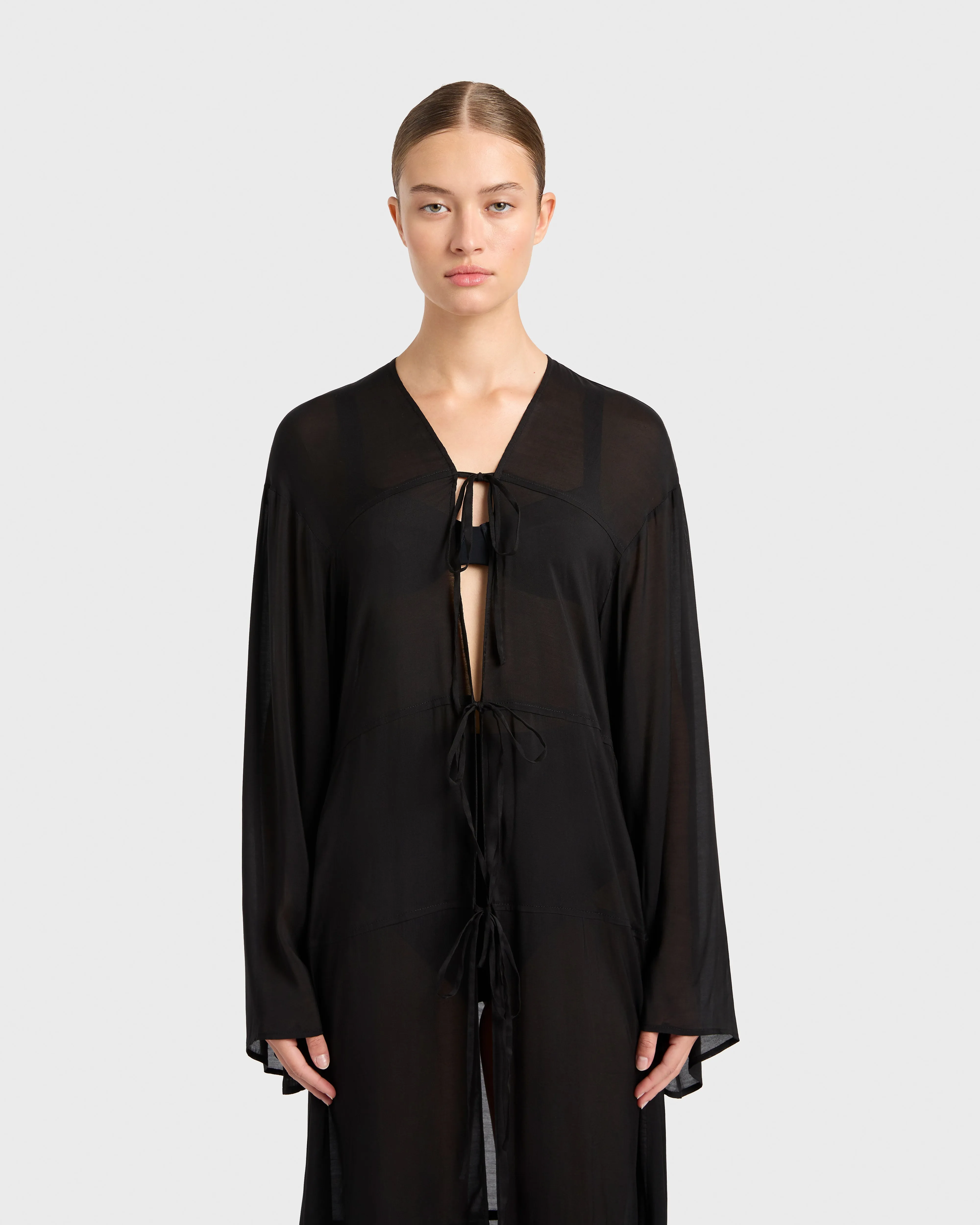 Cremona Tie-Front Maxi Coverup - Black