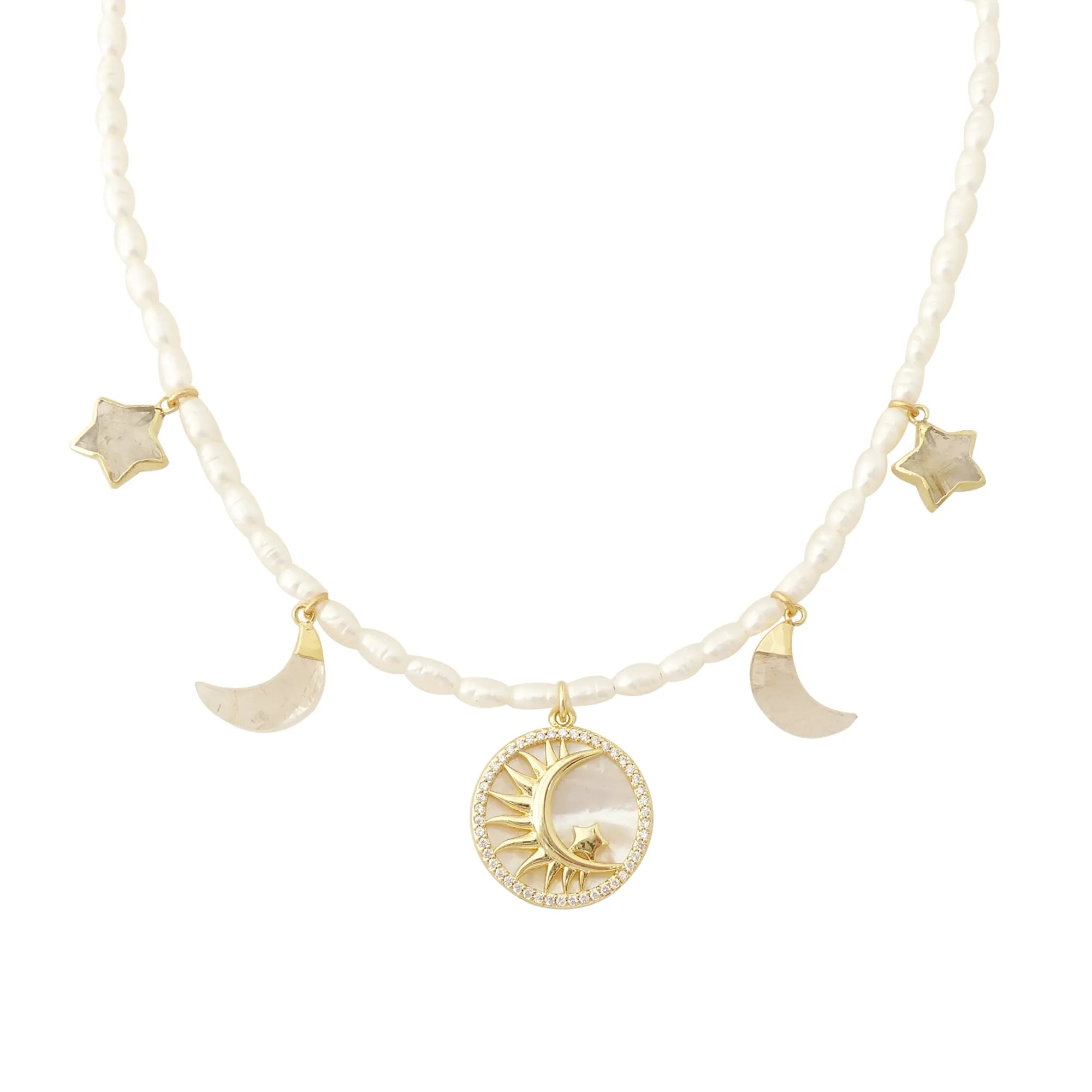 Crescent and star pearl necklace