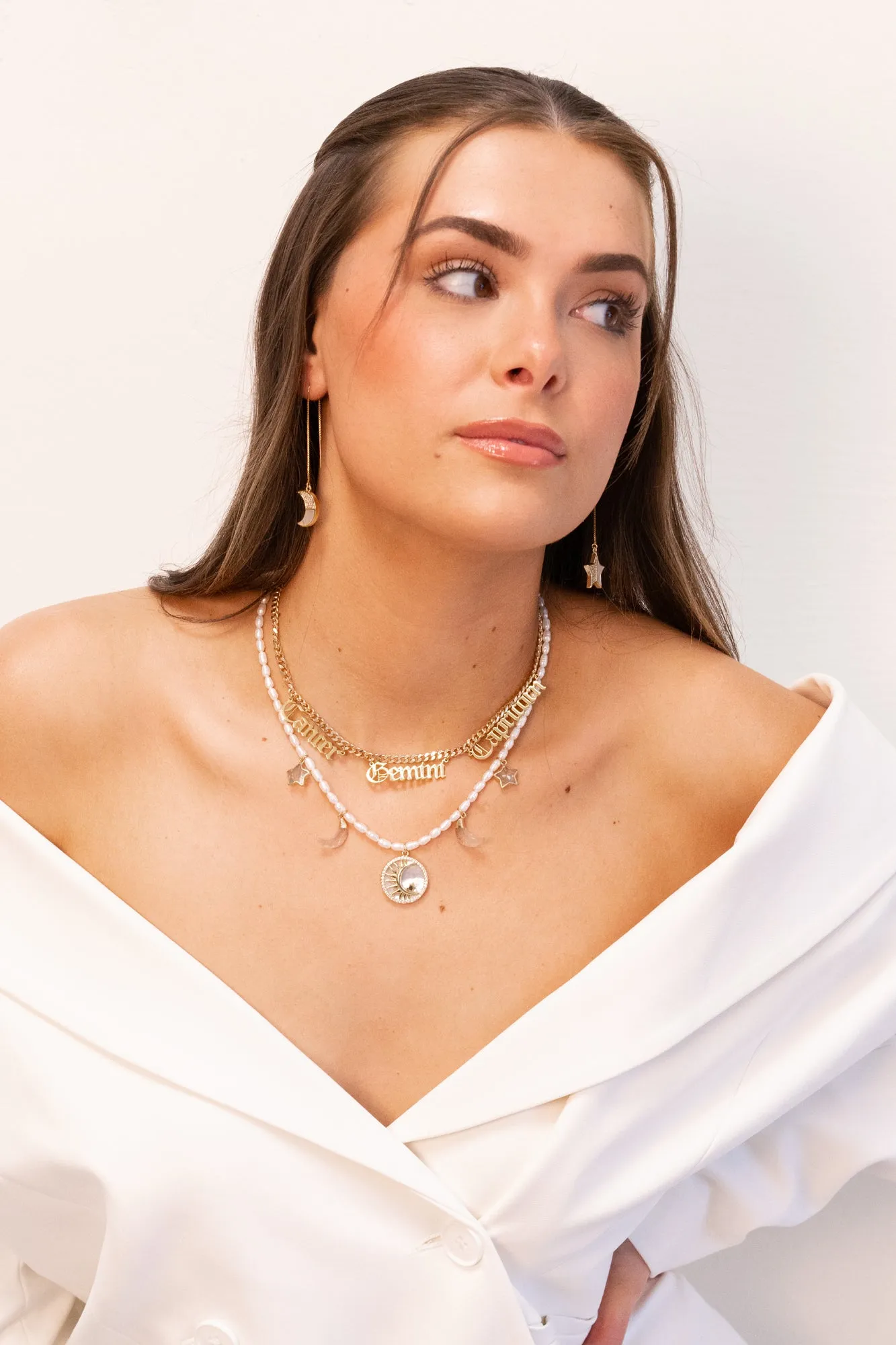 Crescent and star pearl necklace