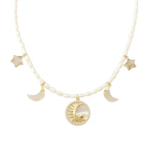 Crescent and star pearl necklace