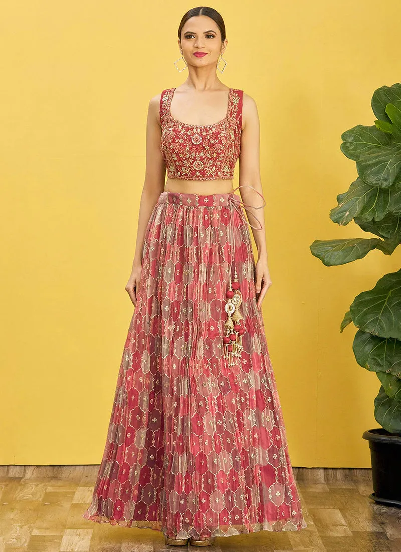 Crimson Multi Embroidery Printed Lehenga Choli