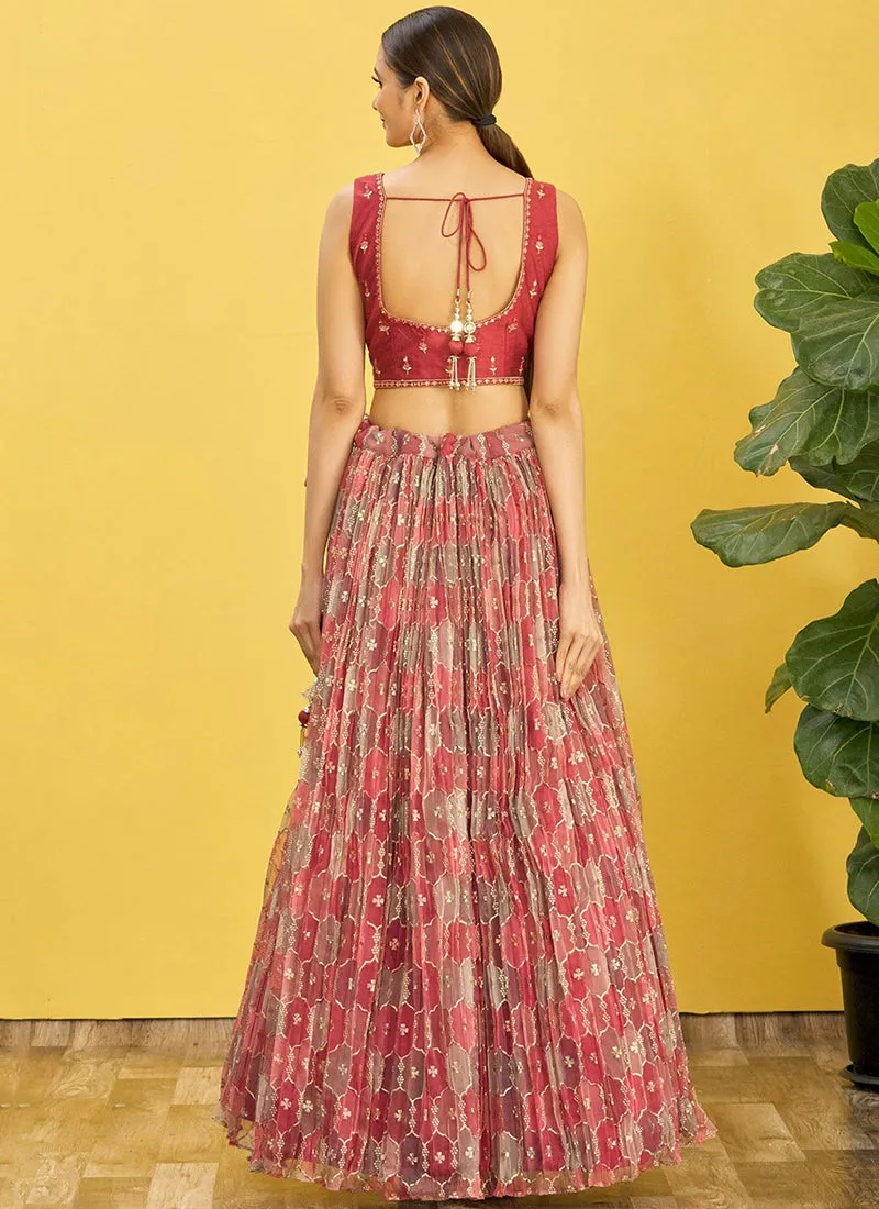 Crimson Multi Embroidery Printed Lehenga Choli