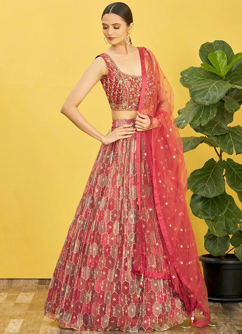 Crimson Multi Embroidery Printed Lehenga Choli