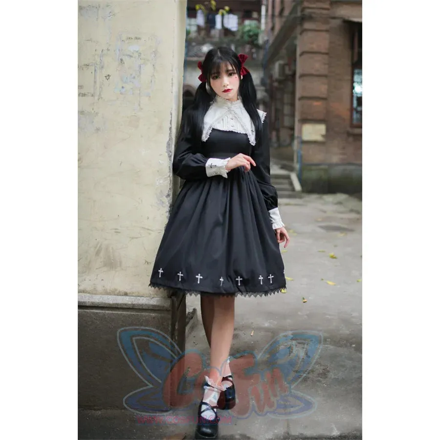 Cross Pattern Embroidery Gothic Lolita Dress mp006165