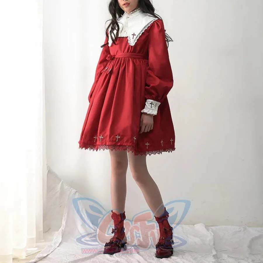 Cross Pattern Embroidery Gothic Lolita Dress mp006165