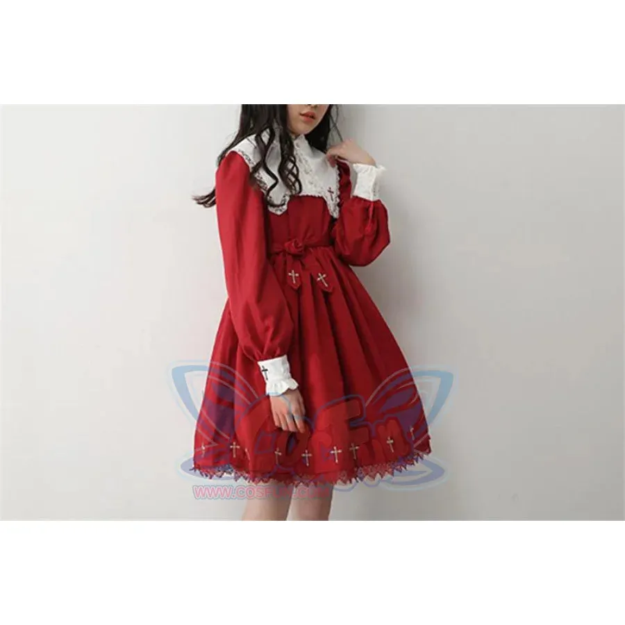 Cross Pattern Embroidery Gothic Lolita Dress mp006165