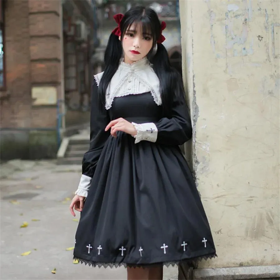 Cross Pattern Embroidery Gothic Lolita Dress mp006165
