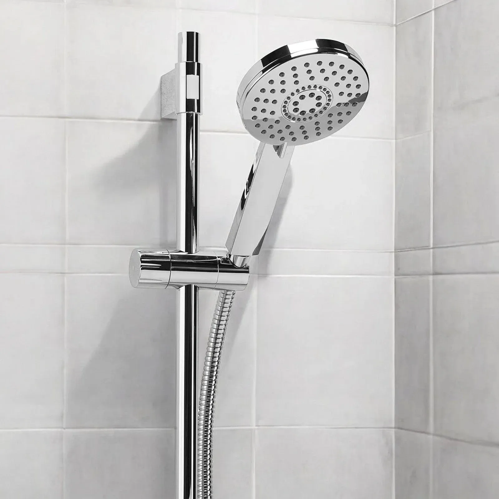 Croydex Matrix Shower Riser Rail Set with Adjustable 5 Pattern Spray Head & 1.5m Stainless Steel Hose