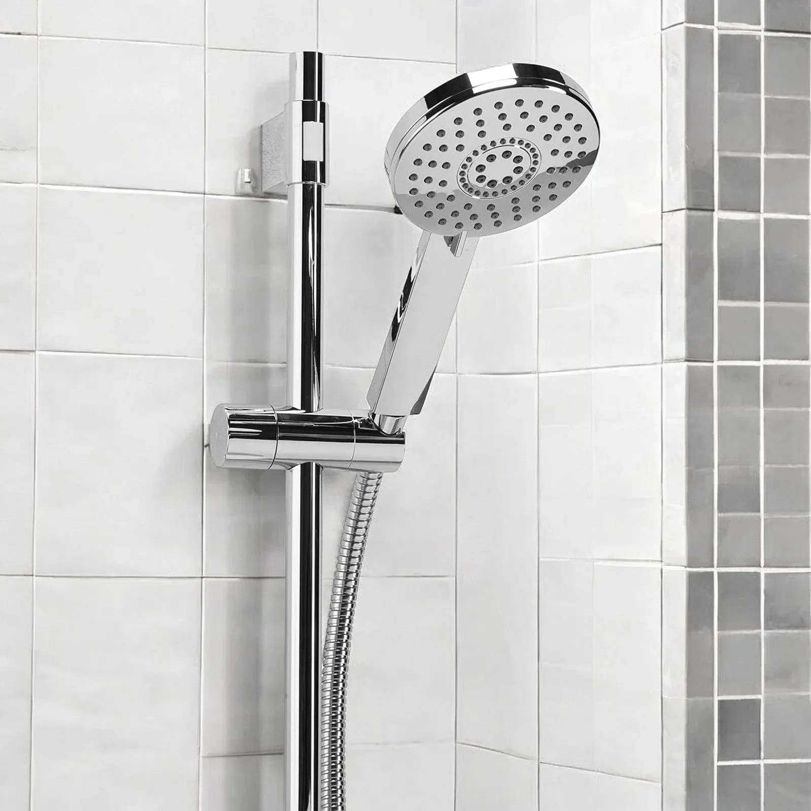 Croydex Matrix Shower Riser Rail Set with Adjustable 5 Pattern Spray Head & 1.5m Stainless Steel Hose