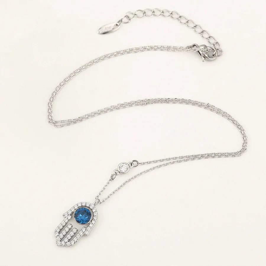 Crystal & CZ Diamond Hamsa Necklace