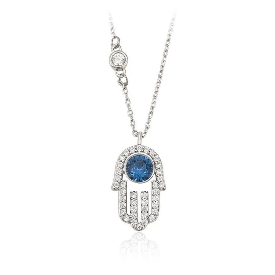 Crystal & CZ Diamond Hamsa Necklace