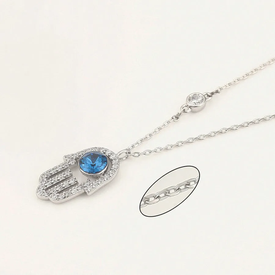 Crystal & CZ Diamond Hamsa Necklace