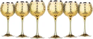 Crystal Glass Wine Steam Glasses Gold Goblets ' Liberty' 6-pc Hand Blow