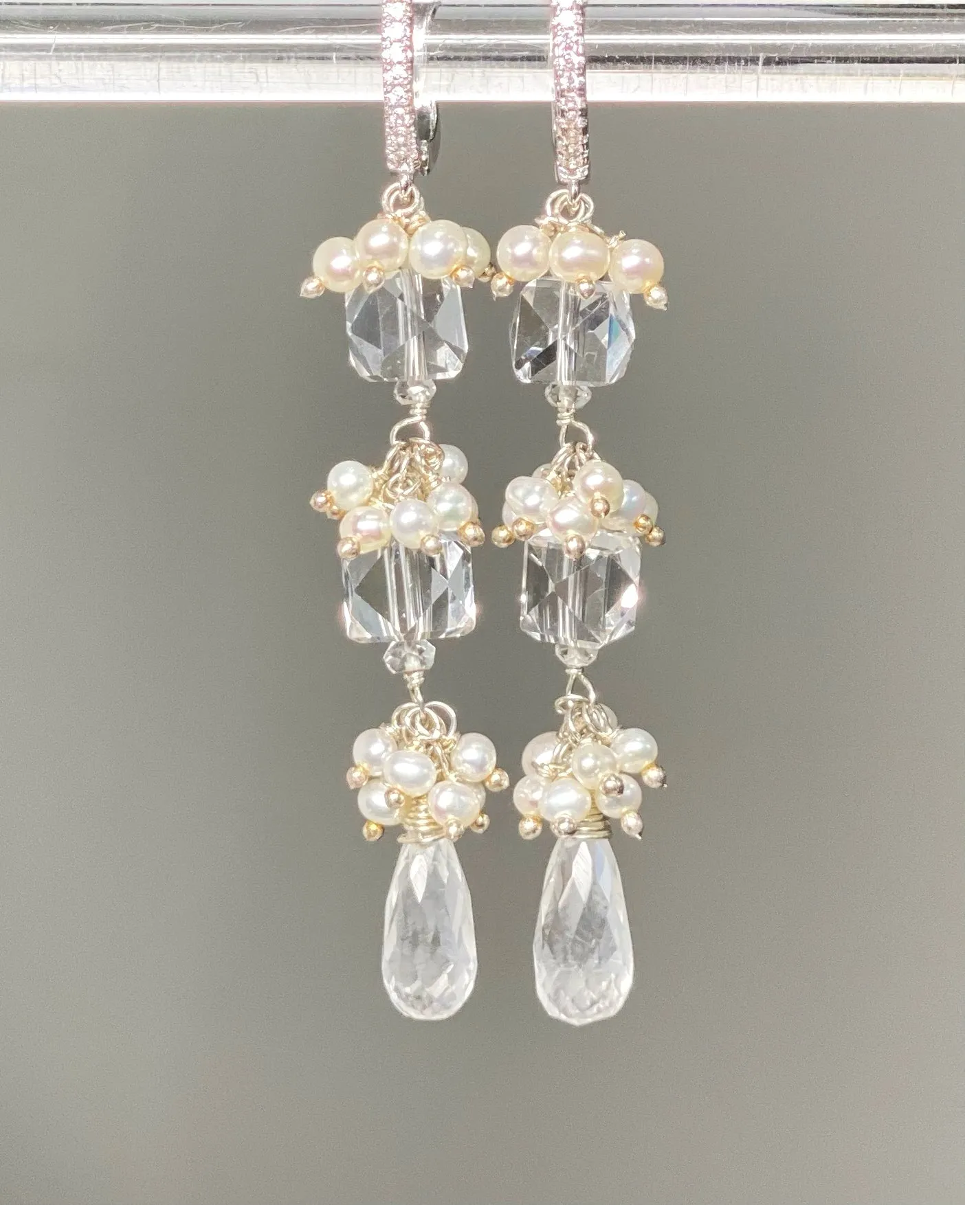 Crystal Quartz Long Wedding Earrings Sterling Silver