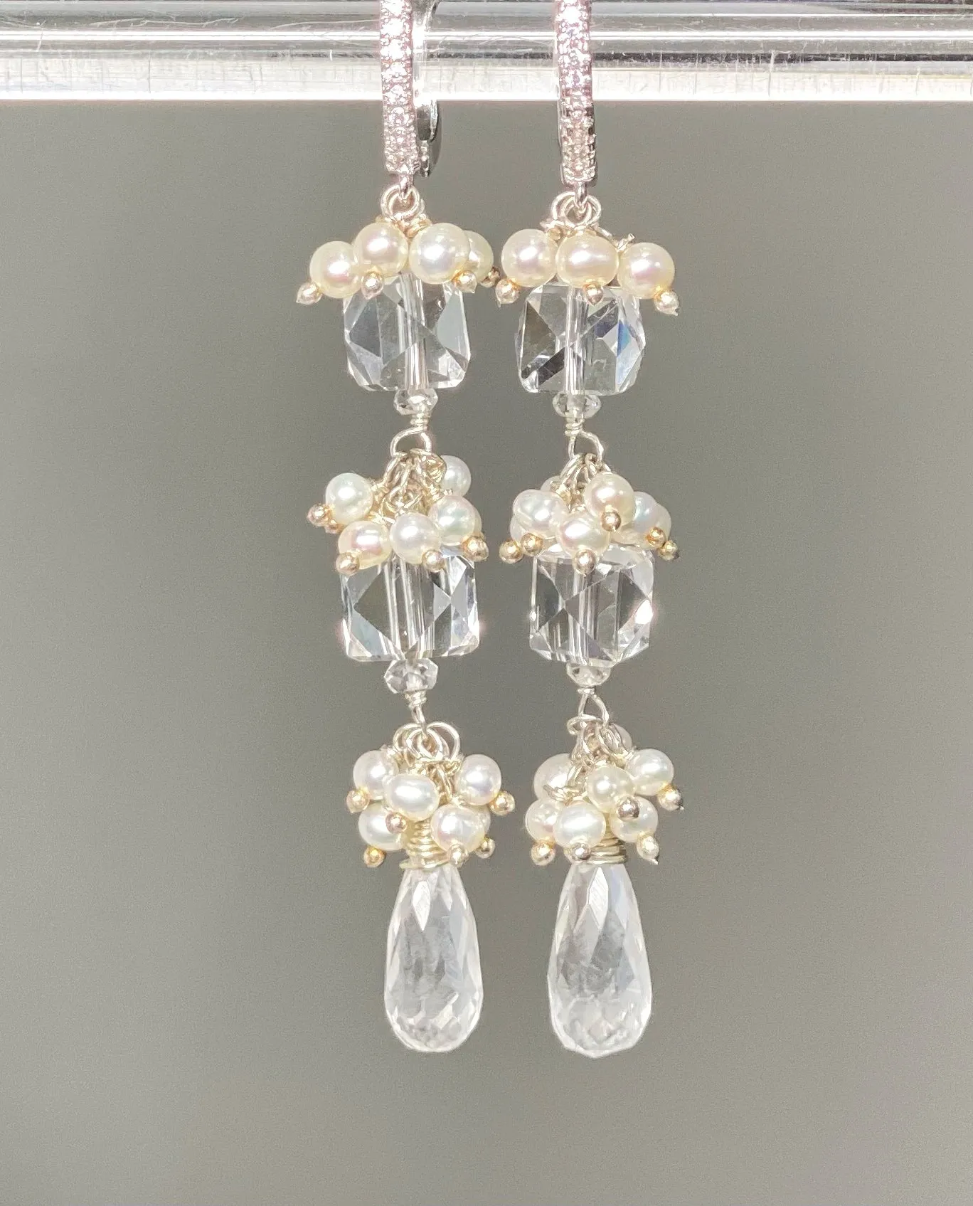 Crystal Quartz Long Wedding Earrings Sterling Silver