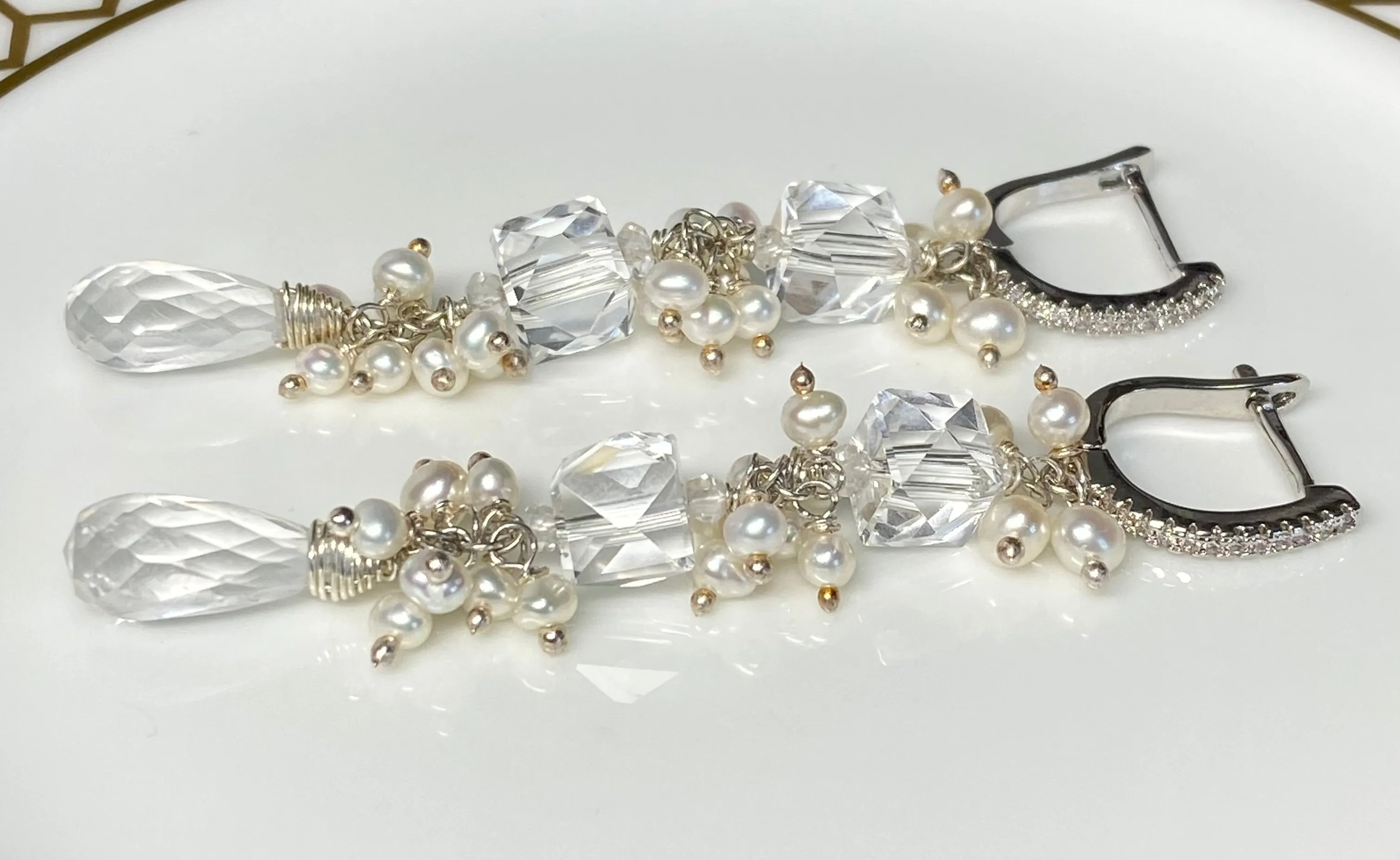 Crystal Quartz Long Wedding Earrings Sterling Silver