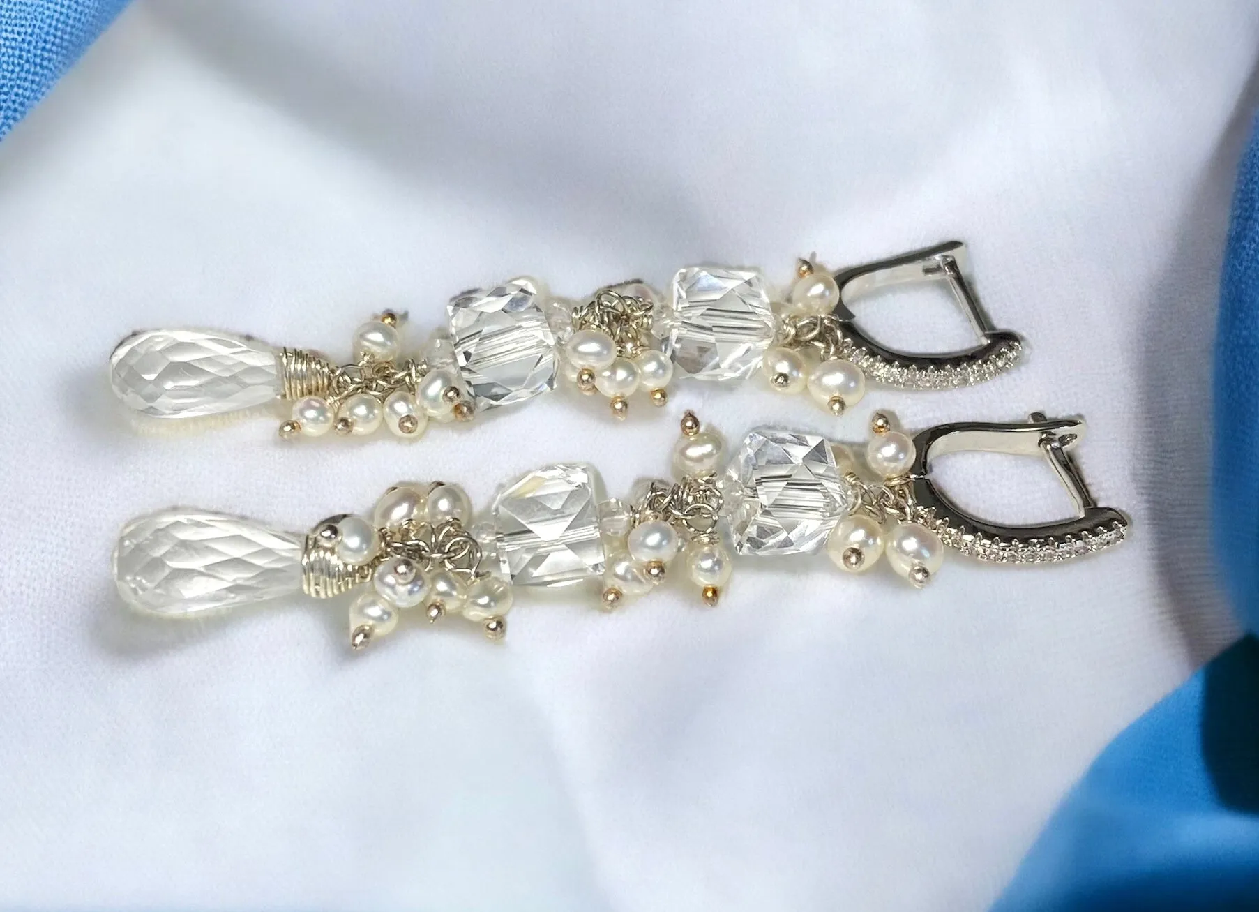 Crystal Quartz Long Wedding Earrings Sterling Silver