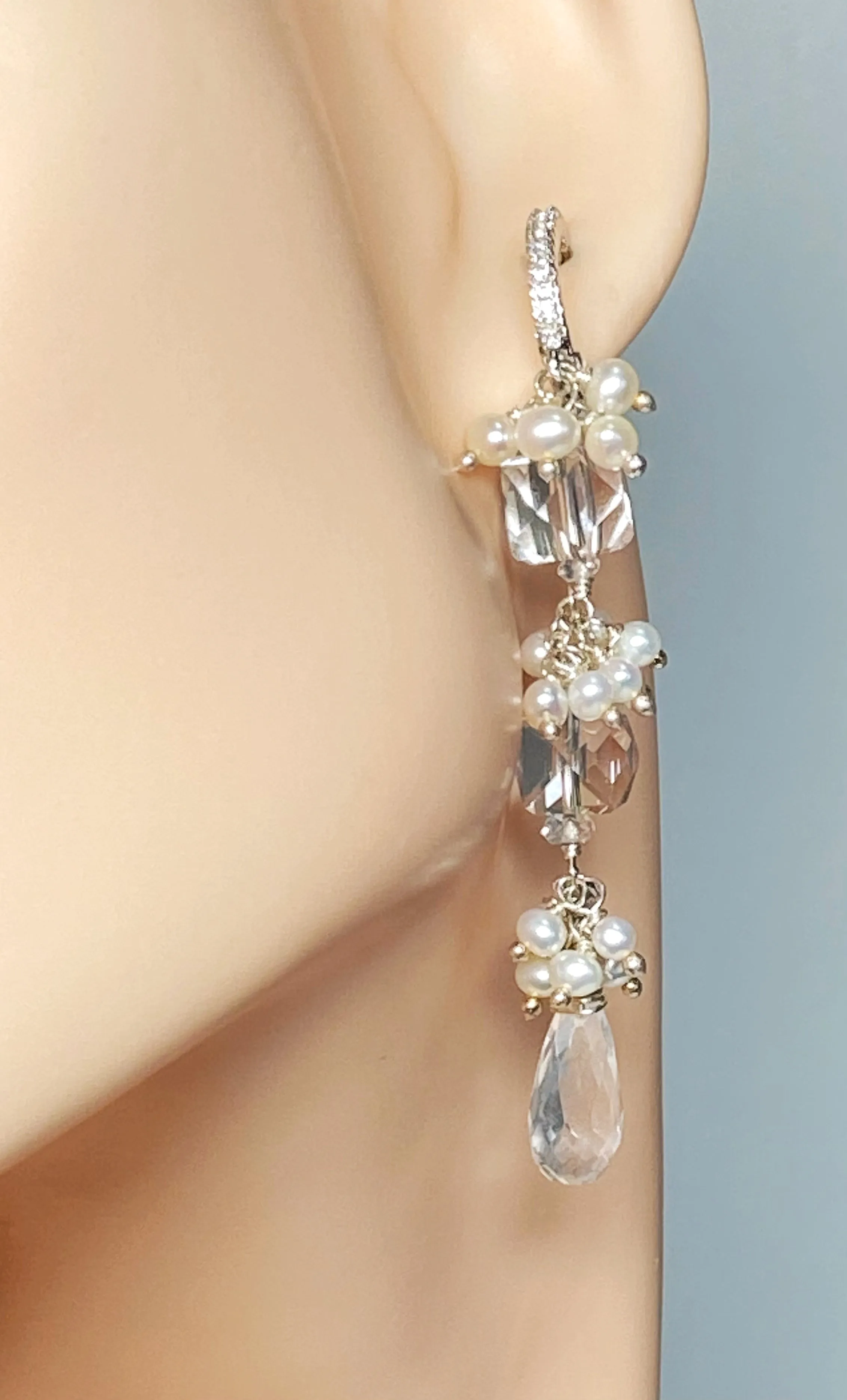 Crystal Quartz Long Wedding Earrings Sterling Silver