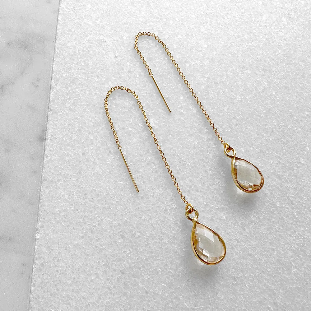 Crystal Quartz Teardrop Threader Earrings