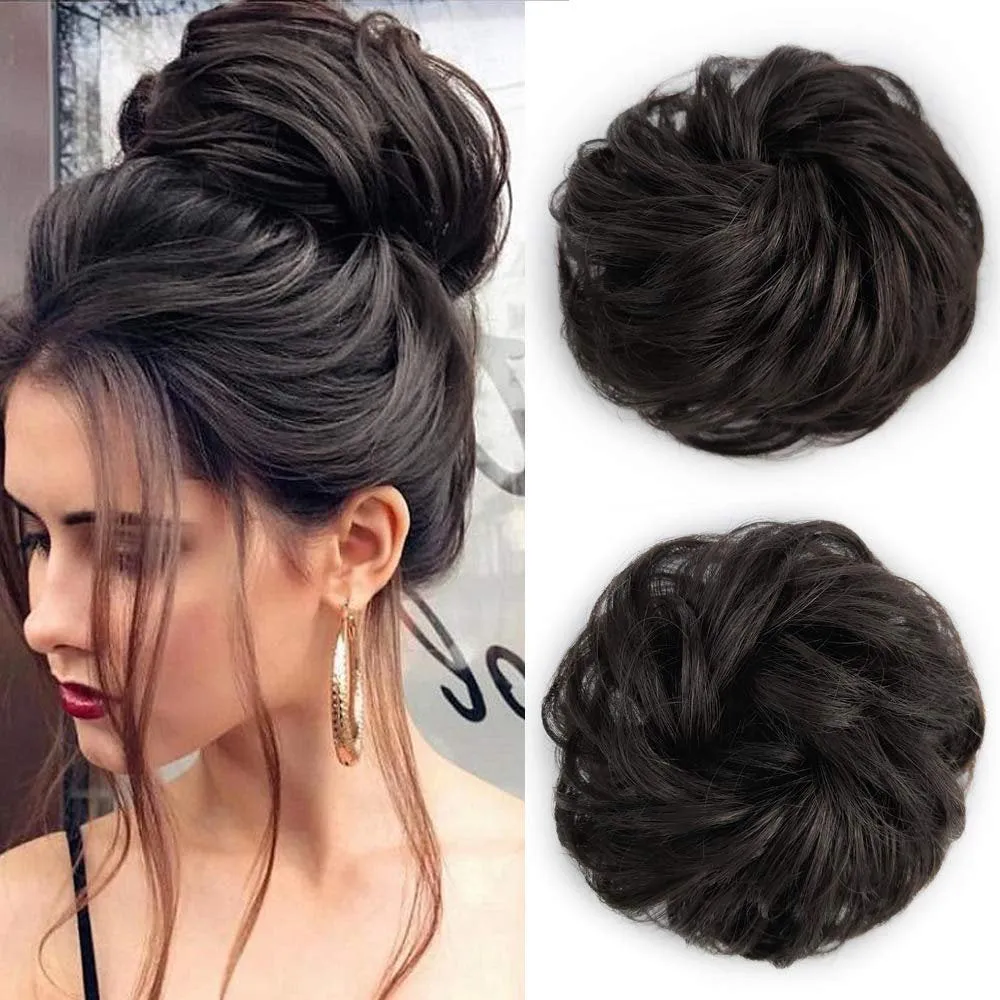 Curly Messy Bun Scrunchie Updo Hairpiece 100% Brazilian Human Hair