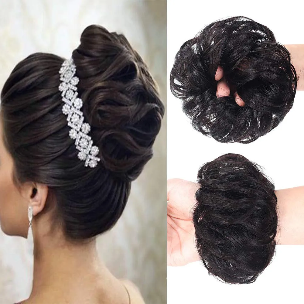 Curly Messy Bun Scrunchie Updo Hairpiece 100% Brazilian Human Hair