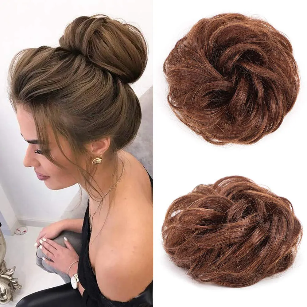 Curly Messy Bun Scrunchie Updo Hairpiece 100% Brazilian Human Hair