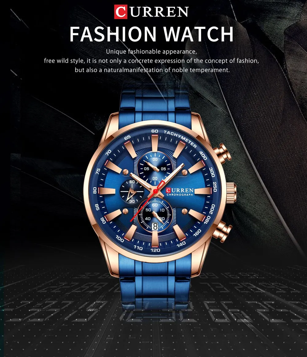 CURREN - Stainless Steel Date Waterproof Quartz Wristwatch