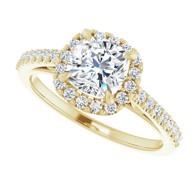 Cushion Cut Diamond Halo Engagement Ring