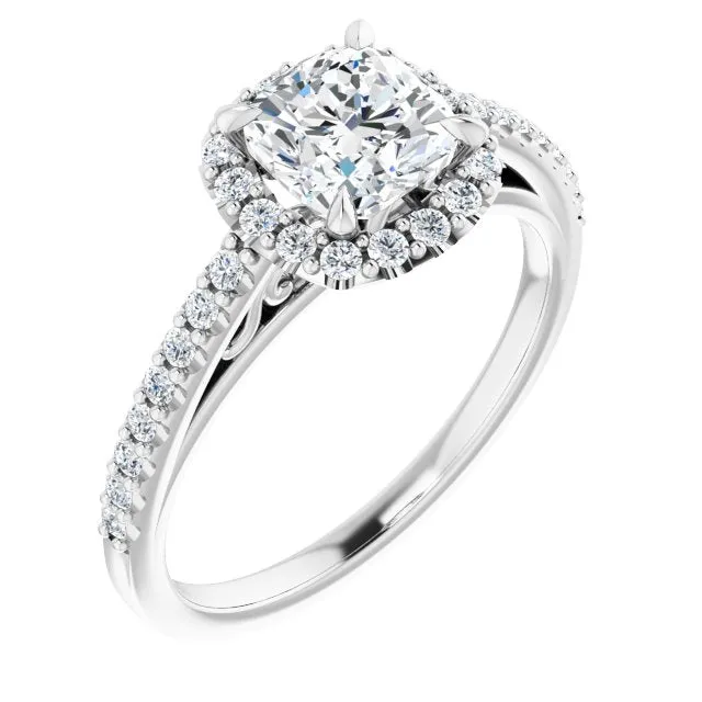 Cushion Cut Diamond Halo Engagement Ring