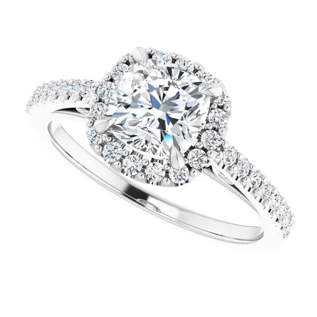 Cushion Cut Diamond Halo Engagement Ring