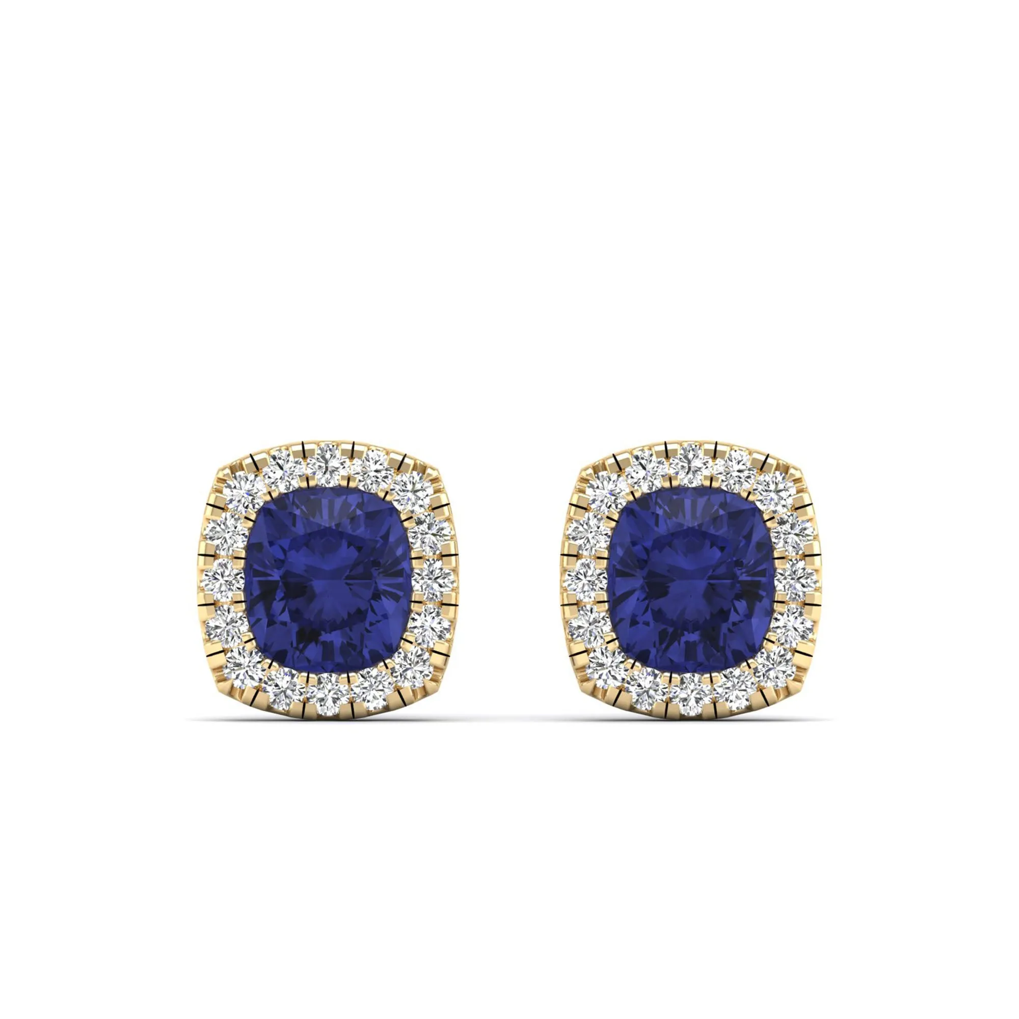 Cushion Tanzanite with Halo Diamond Stud Earrings