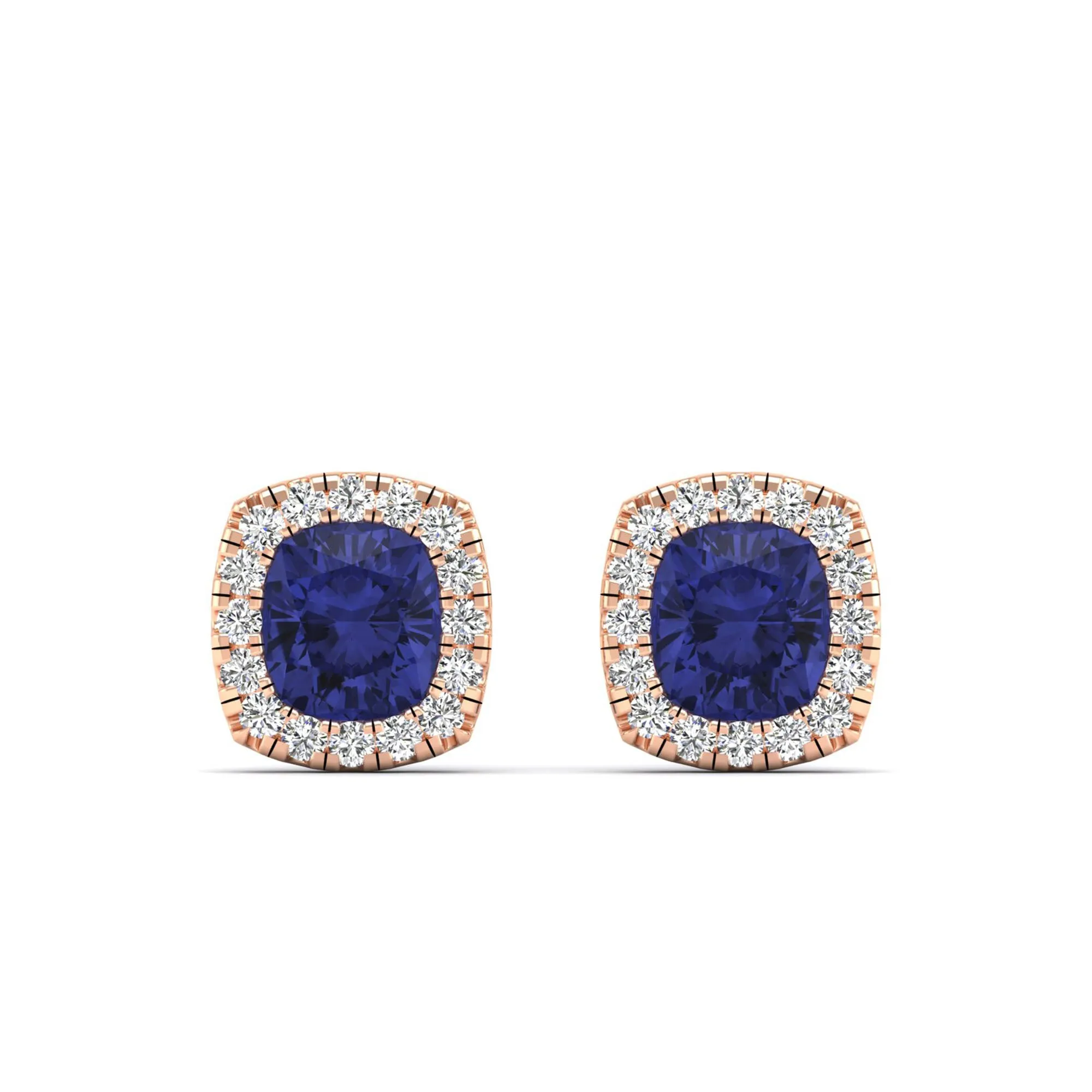 Cushion Tanzanite with Halo Diamond Stud Earrings